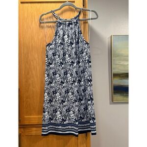 Max Studio Womens Navy Blue White Floral Halter Mini Dress Stretch Size Small
